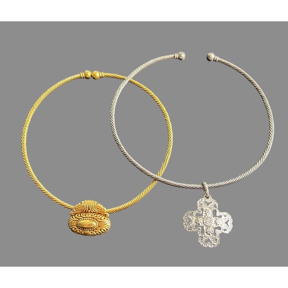 NECKLACE Bundle/Lot of 2, Premier Designs TORQ COLLAR CHOKER Avalon Gold Silver